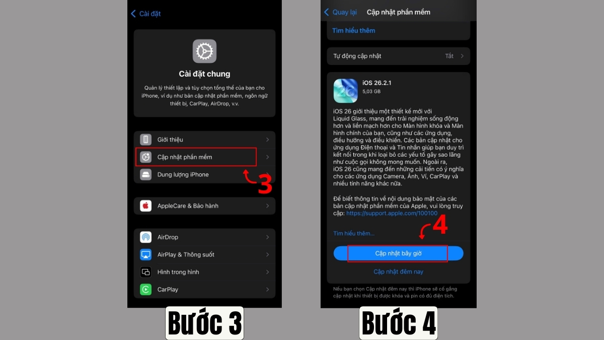 Cập nhật iOS để khắc phục lỗi màn hình iPhone chớp nhanh liên tục - bước 2,3