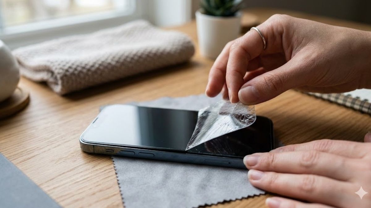 Tháo miếng dán cường lực để khắc phục màn hình iPhone không vuốt được