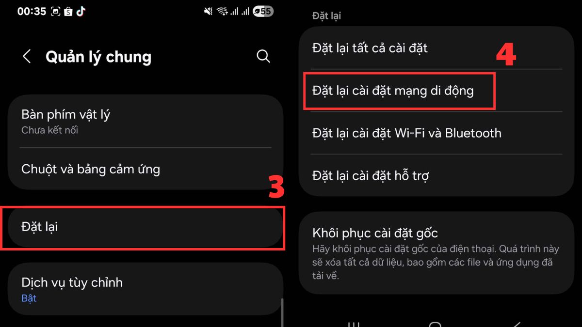Đặt lại cài đặt mạng trên Android khi mạng yếu - bước 2