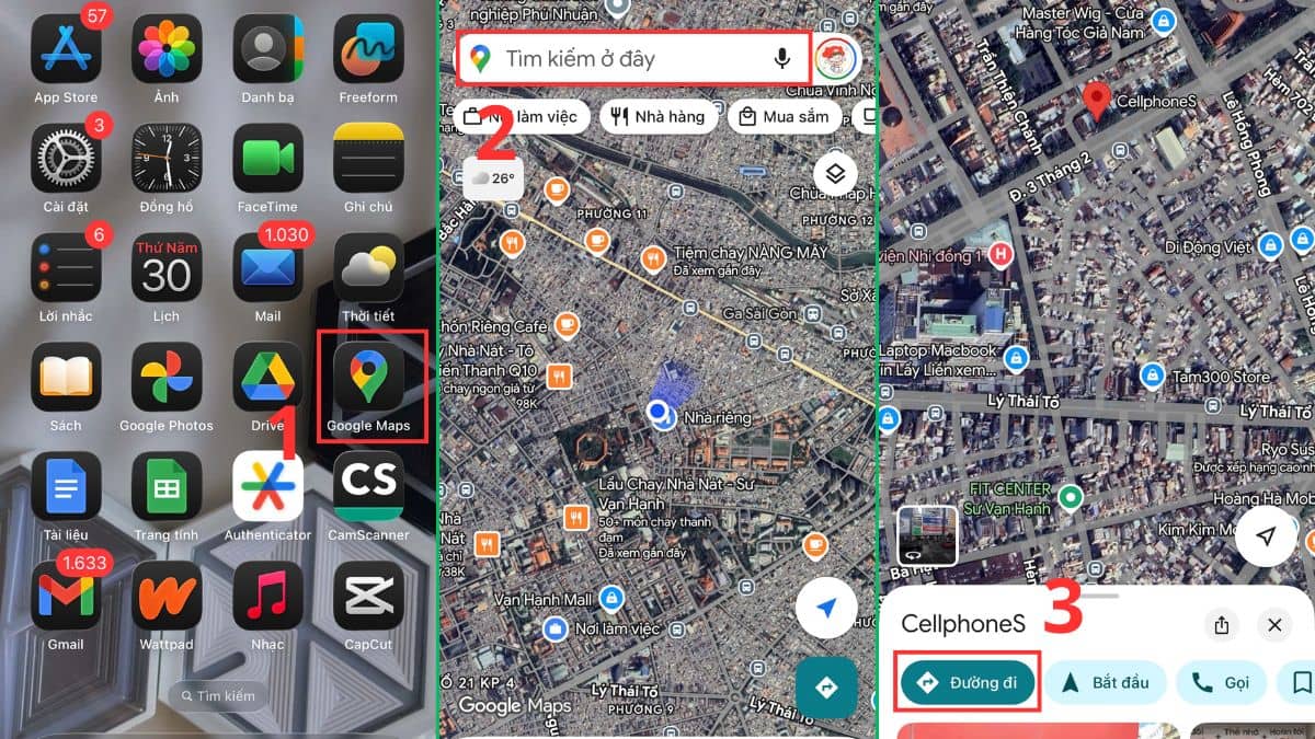 Cách dùng ứng dụng Google Map - bước 1,2,3