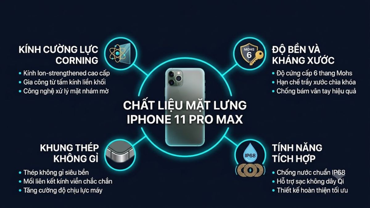 Mặt lưng iPhone 11 Pro Max làm bằng kính nhám mờ