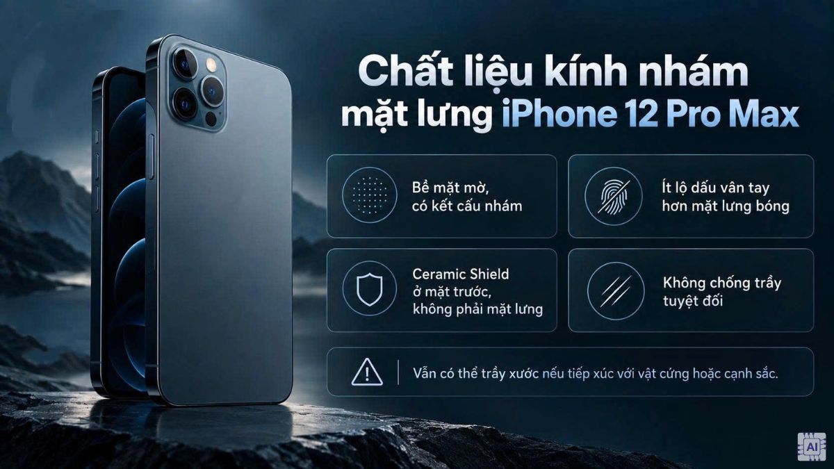 Mặt lưng iPhone 12 Pro Max với chất liệu kính nhám