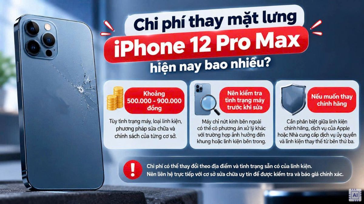 Chi phí thay mặt lưng iPhone 12 Pro Max từ 500 - 900 đồng