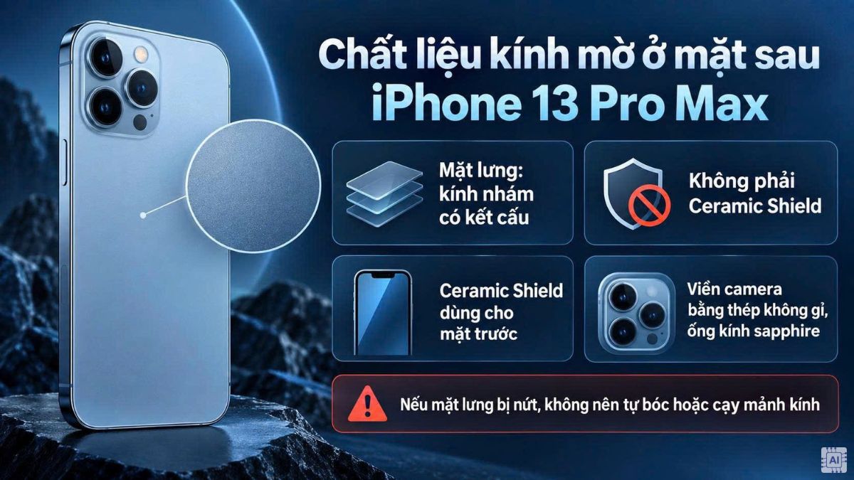 Mặt lưng iPhone 13 Pro Max làm bằng chất liệu kính mờ