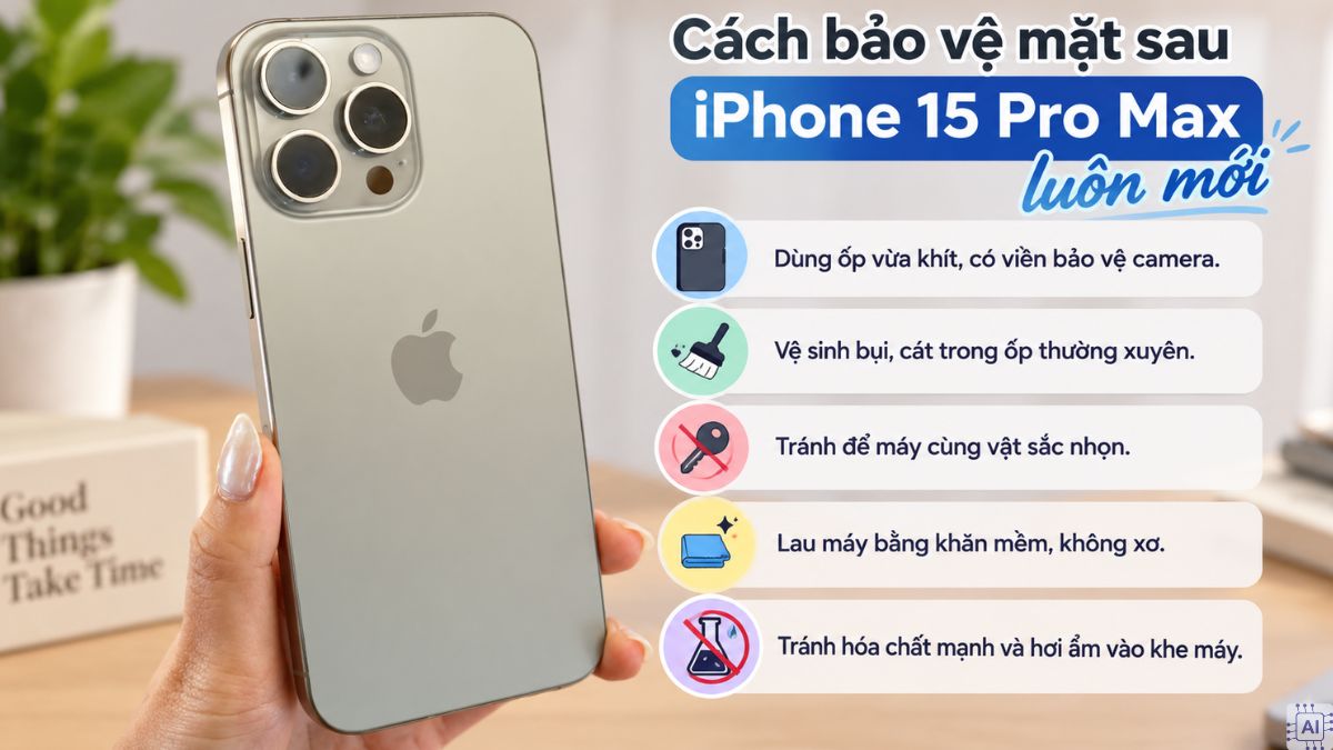 Cách bảo vệ mặt sau iPhone 15 Pro Max luôn mới