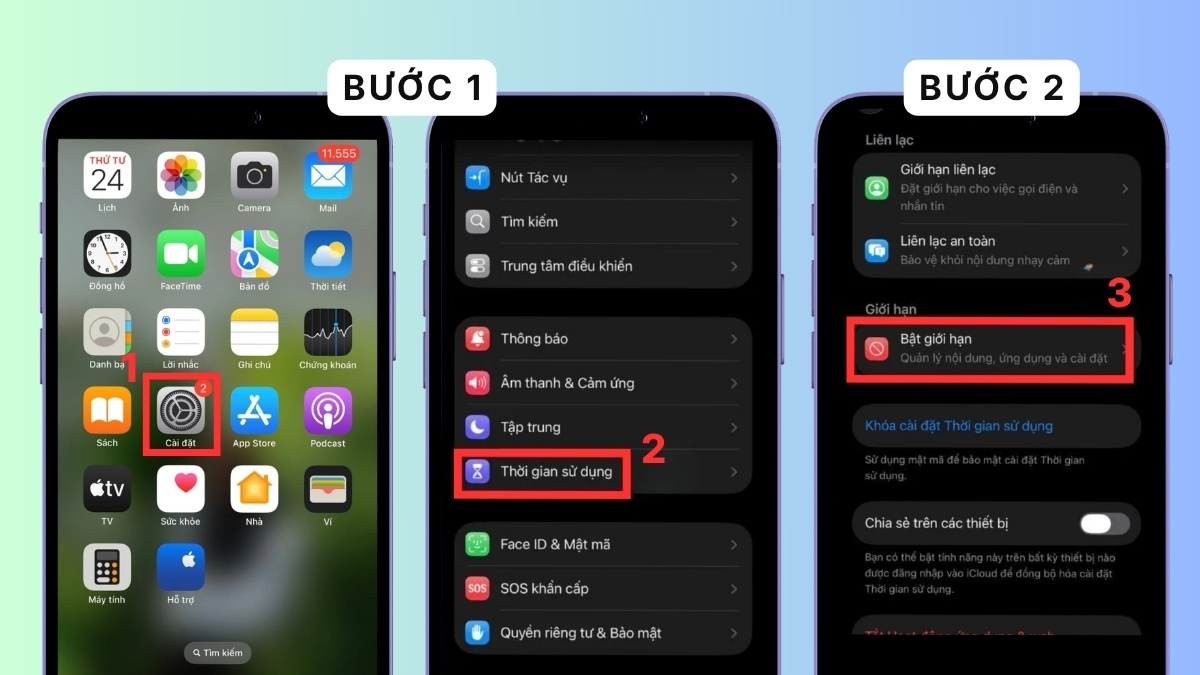 Khắc phục lỗi mất ứng dụng camera trên iPhone bằng cách kiểm tra giới hạn - bước 1