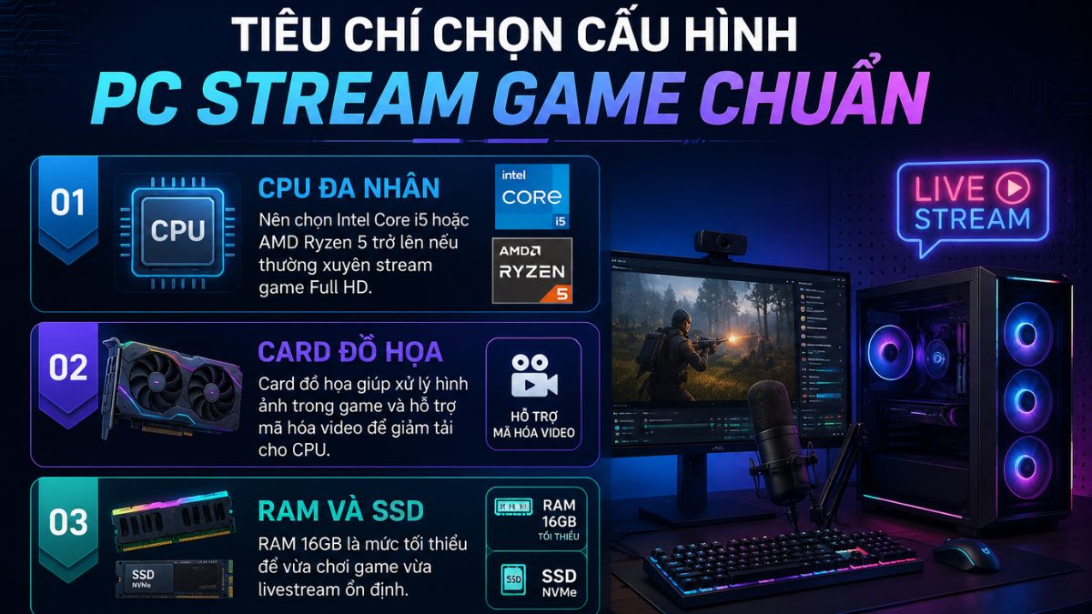 Tiêu chí chọn cấu hình PC stream game chuẩn
