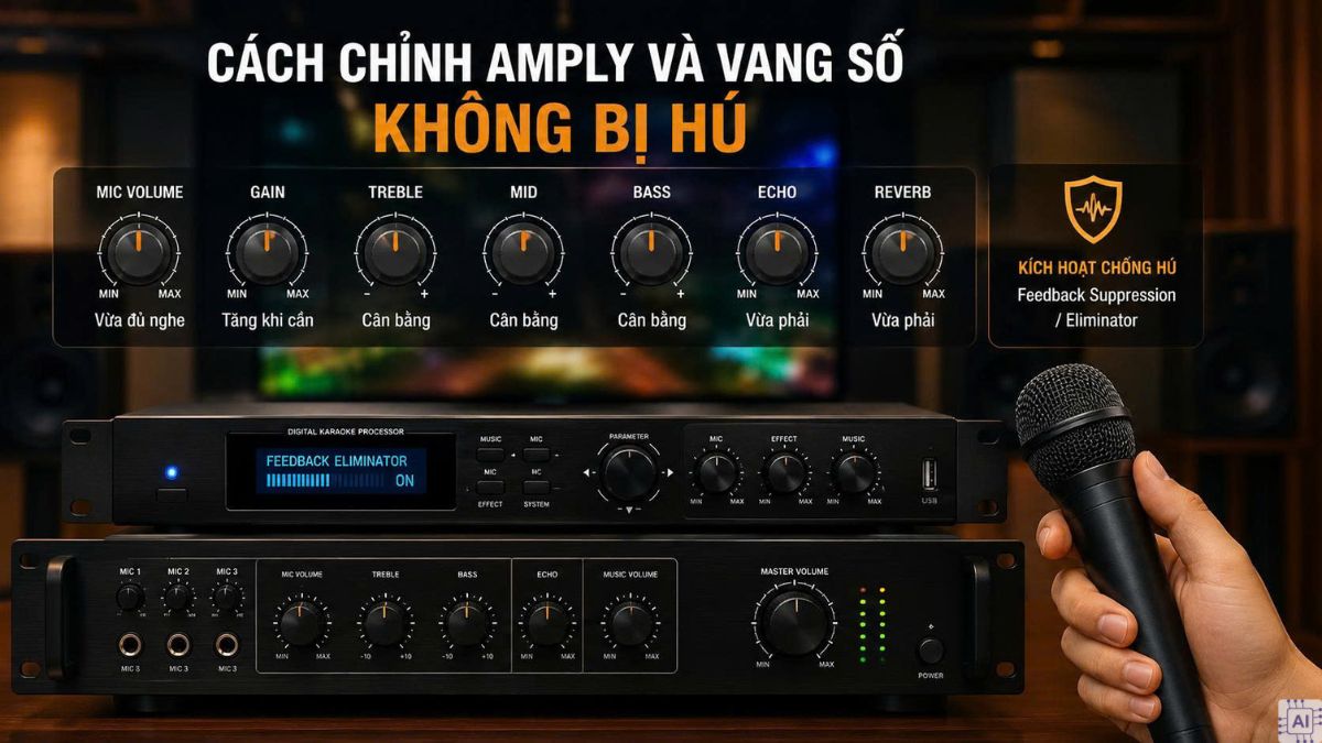 Chỉnh amply và vang số không bị hú để khắc phục micro karaoke bị hú