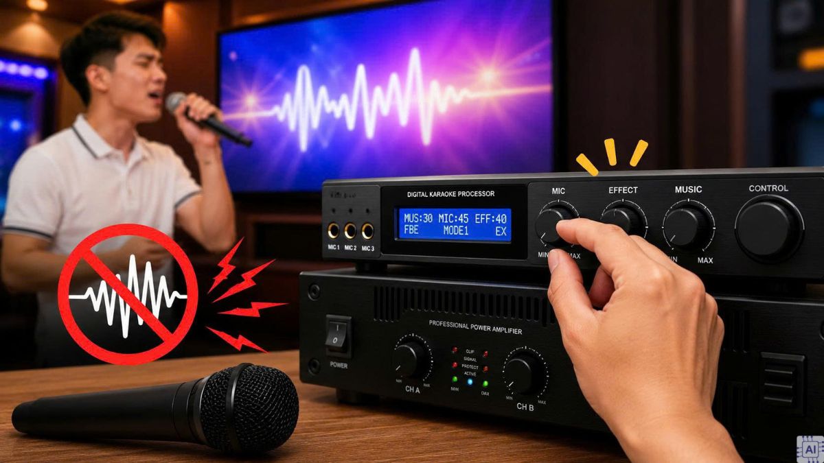 Micro karaoke bị hú rít do điều chỉnh amply vang số chưa đúng
