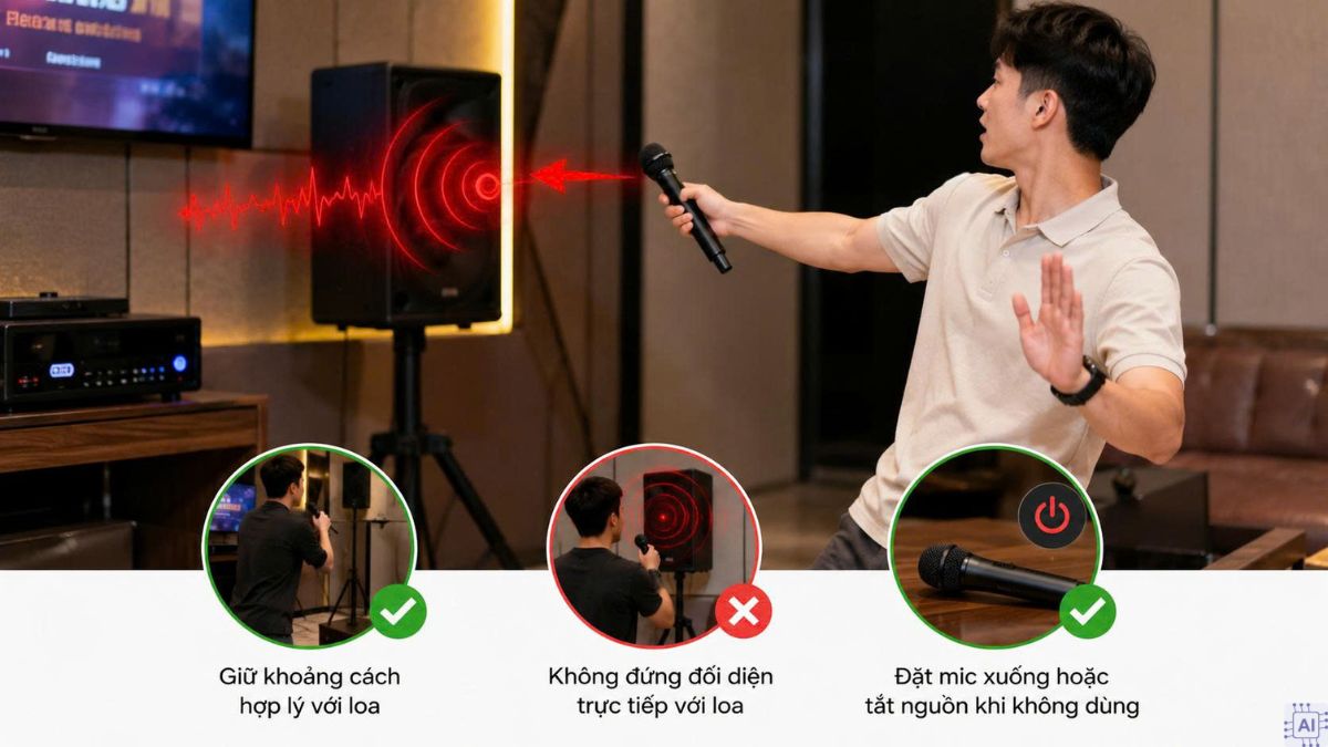 Hướng micro ra xa loa để khắc phục micro karaoke bị hú