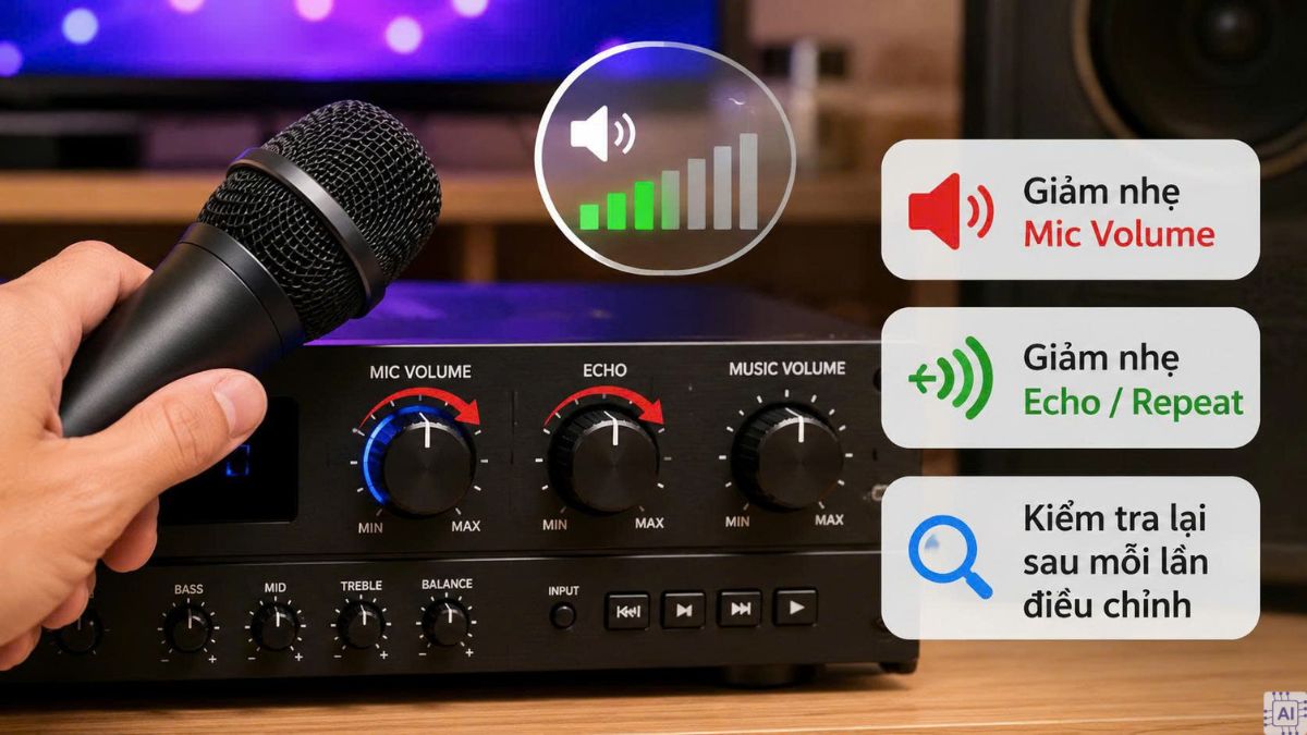 Giảm nhẹ volume mic hoặc echo để khắc phục micro karaoke bị hú