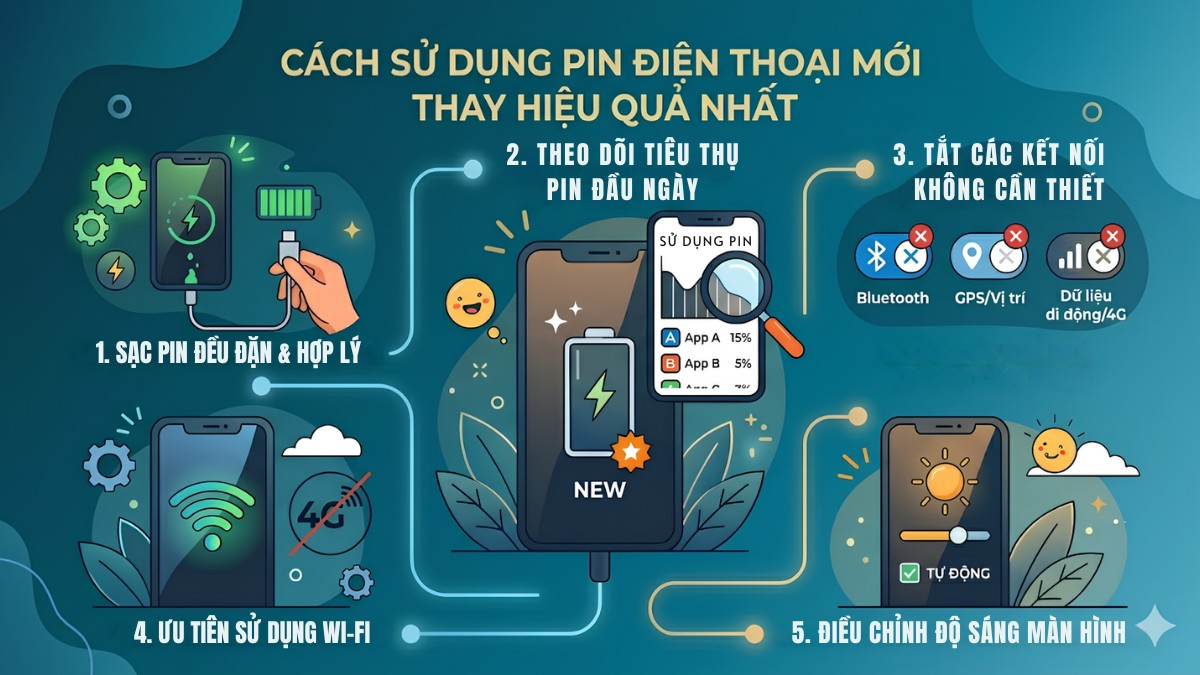 Cách sử dụng pin điện thoại mới thay hiệu quả nhất