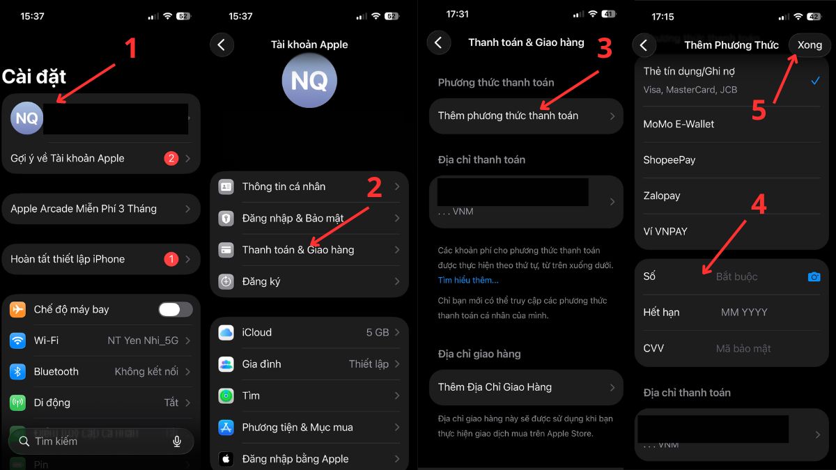 Cách thanh toán khác khi mua dung lượng iPhone bằng thẻ VISA
