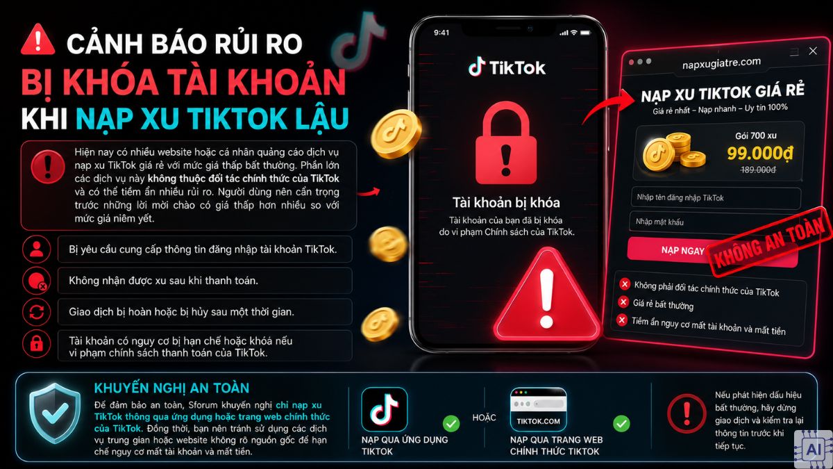 Cảnh báo rủi ro bị khóa tài khoản khi nạp xu TikTok lậu