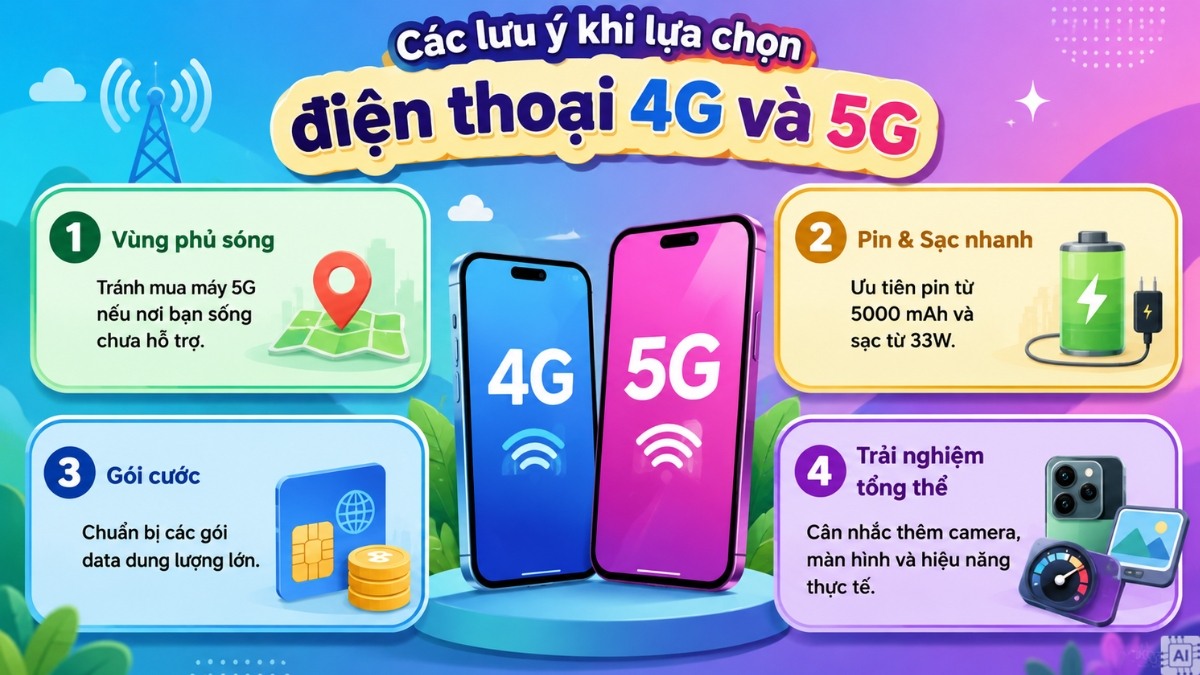 Các lưu ý khi lựa chọn điện thoại 4G và 5G