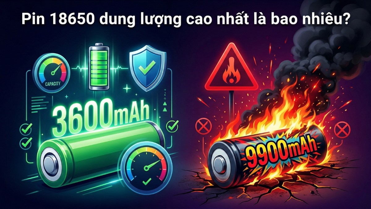Pin 18650 dung lượng cao nhất khoảng 3500mAh - 3600mAh