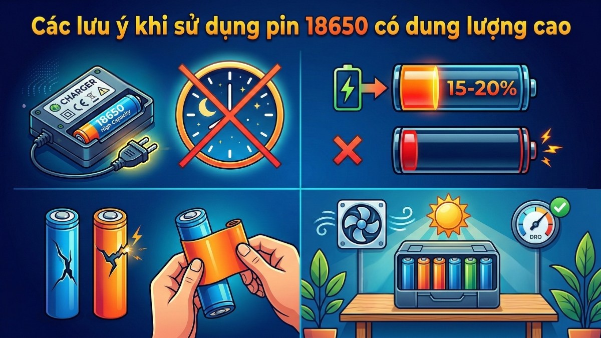 Các lưu ý khi sử dụng pin 18650 có dung lượng cao