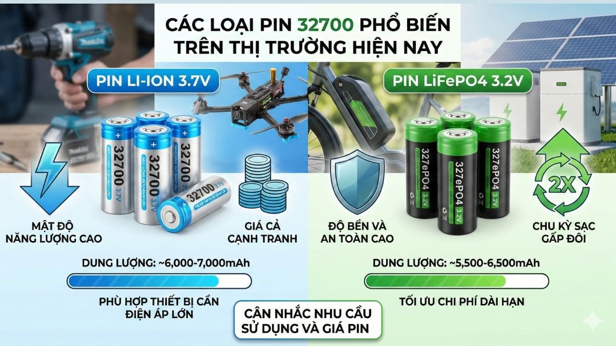 Các loại pin 32700 phổ biến trên thị trường hiện nay