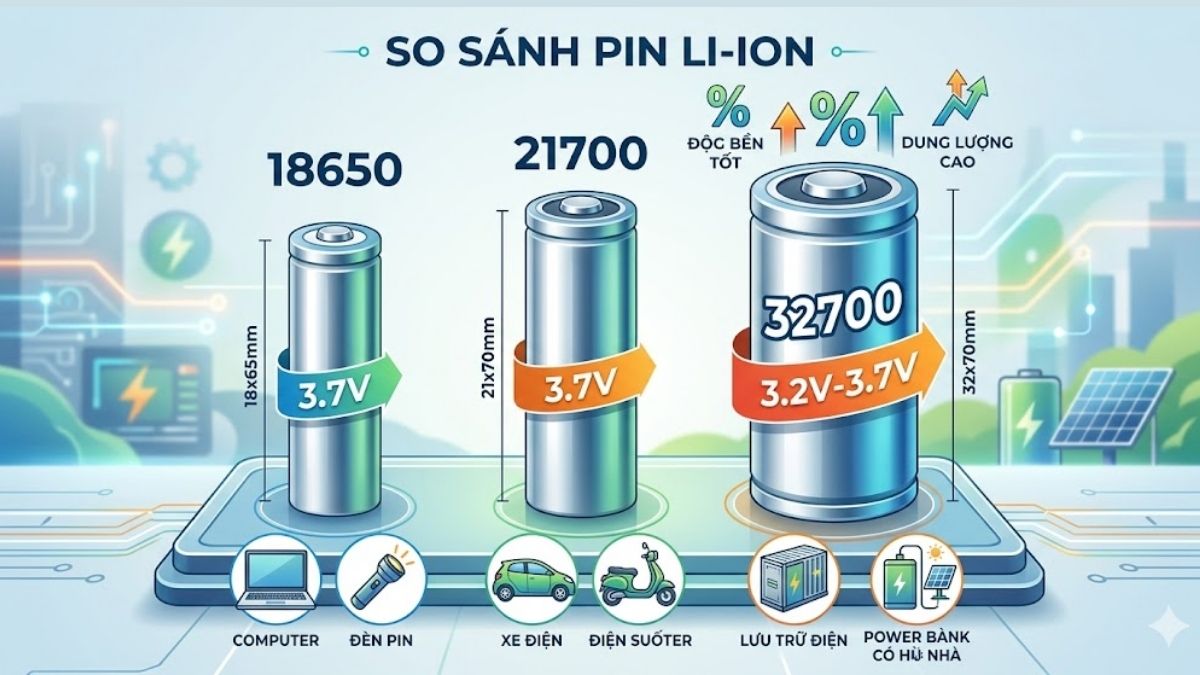 So sánh pin 32700 với các dòng pin khác