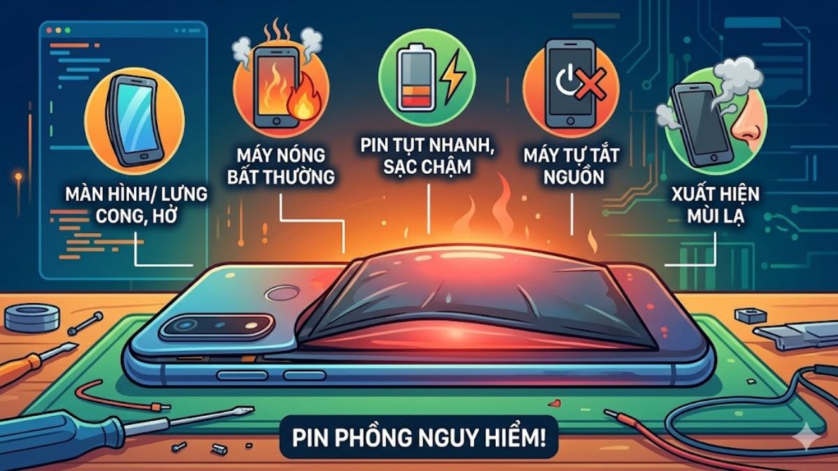 Dấu hiệu nhận biết pin điện thoại bị phồng