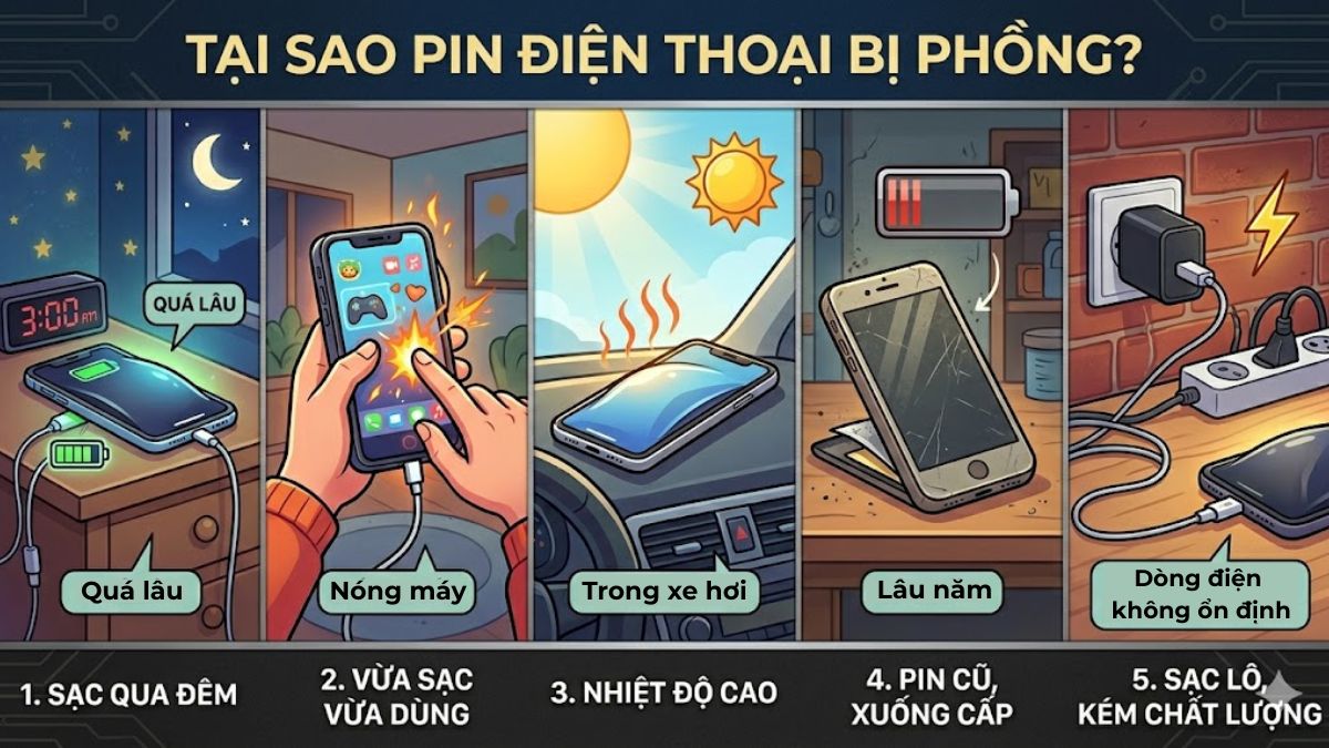 Nguyên nhân pin điện thoại bị phồng