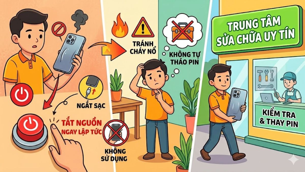 Khi pin điện thoại bị phồng nền tắt nguồn lập tức