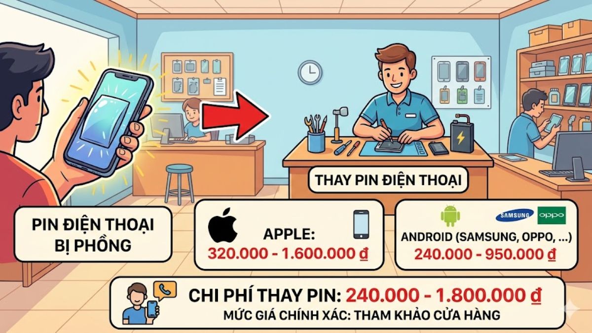 Chi phí thay pin điện thoại bị phồng khoảng 240.000 - 1.800.000