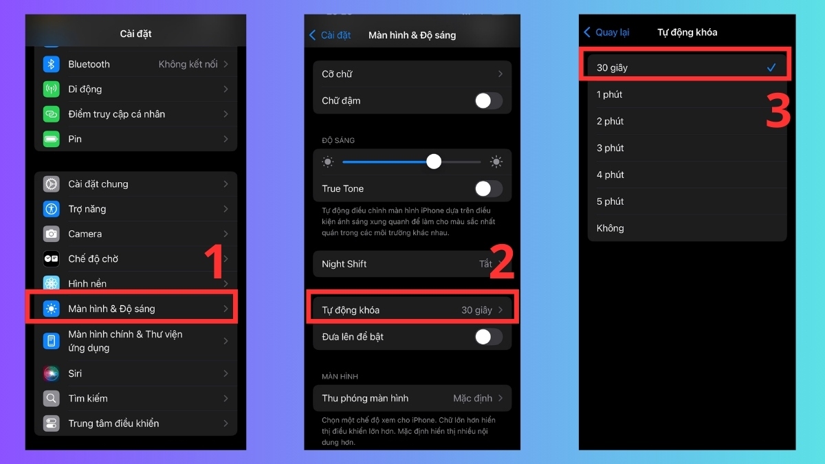 Điểu chỉnh thời gian sáng màn hình iPhone khi pin tụt nhanh khi không sử dụng 
