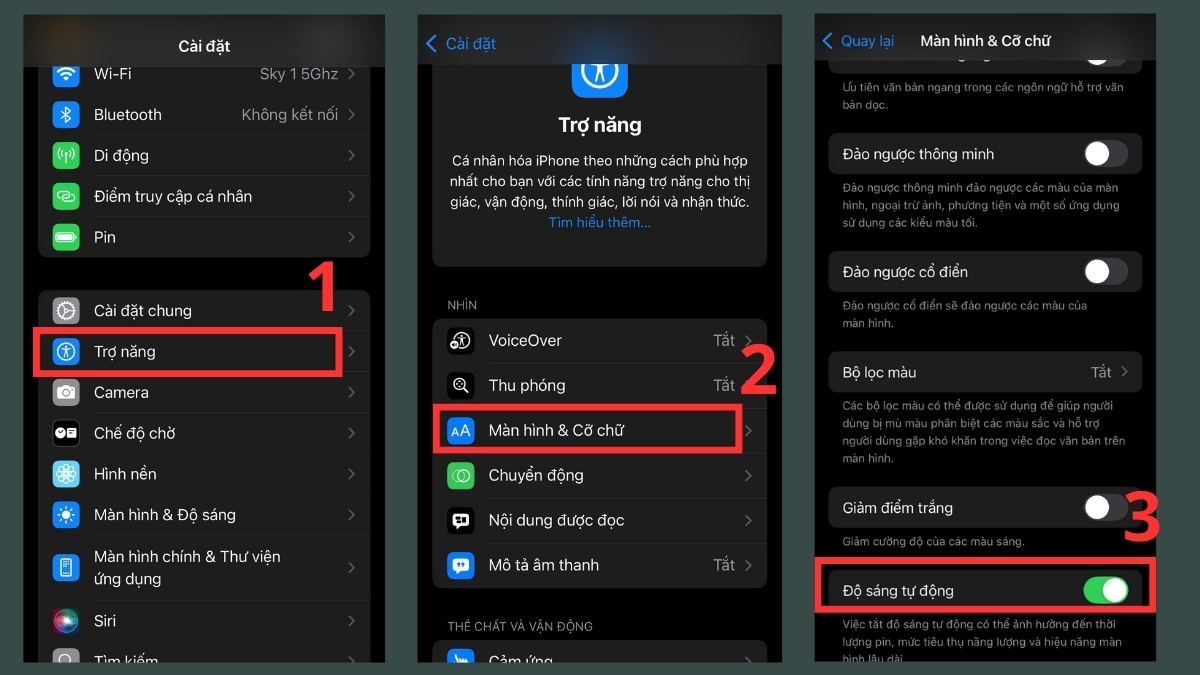 Điều chỉnh độ sáng tự động iPhone khi pin tụt nhanh khi không sử dụng 