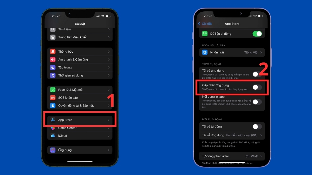 Tắt chế độ tự động Update trên iPhone khi pin tụt nhanh khi không sử dụng 