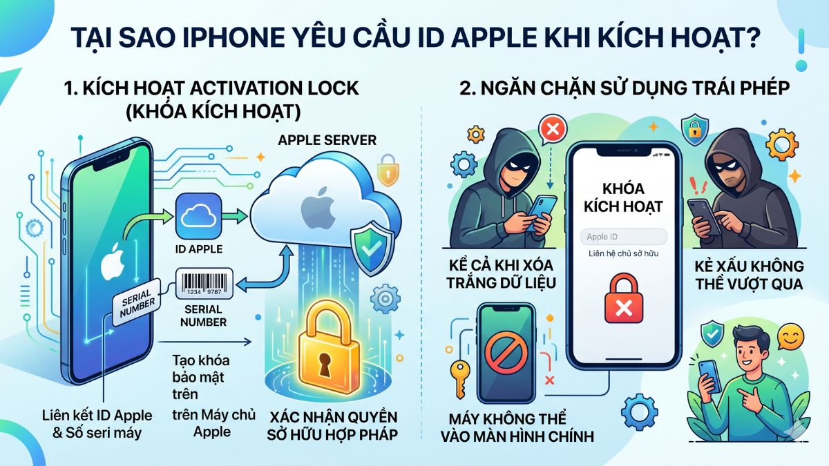 Lý do iPhone yêu cầu ID Apple khi kích hoạt