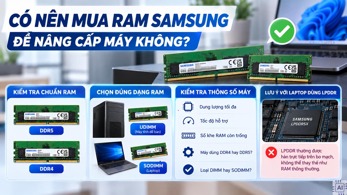 Cân nhắc việc mua RAM Samsung để nâng cấp máy