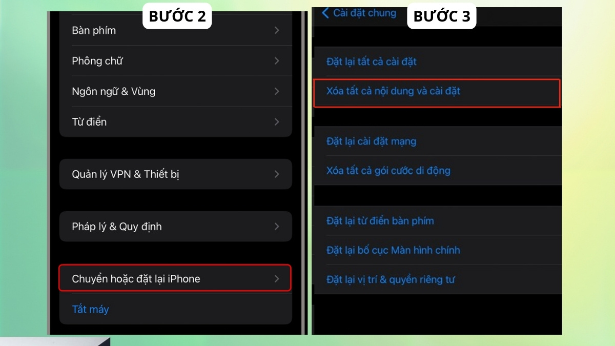 Cách khôi phục cài đặt gốc trên iPhone 13 đơn giản - bước 2,3