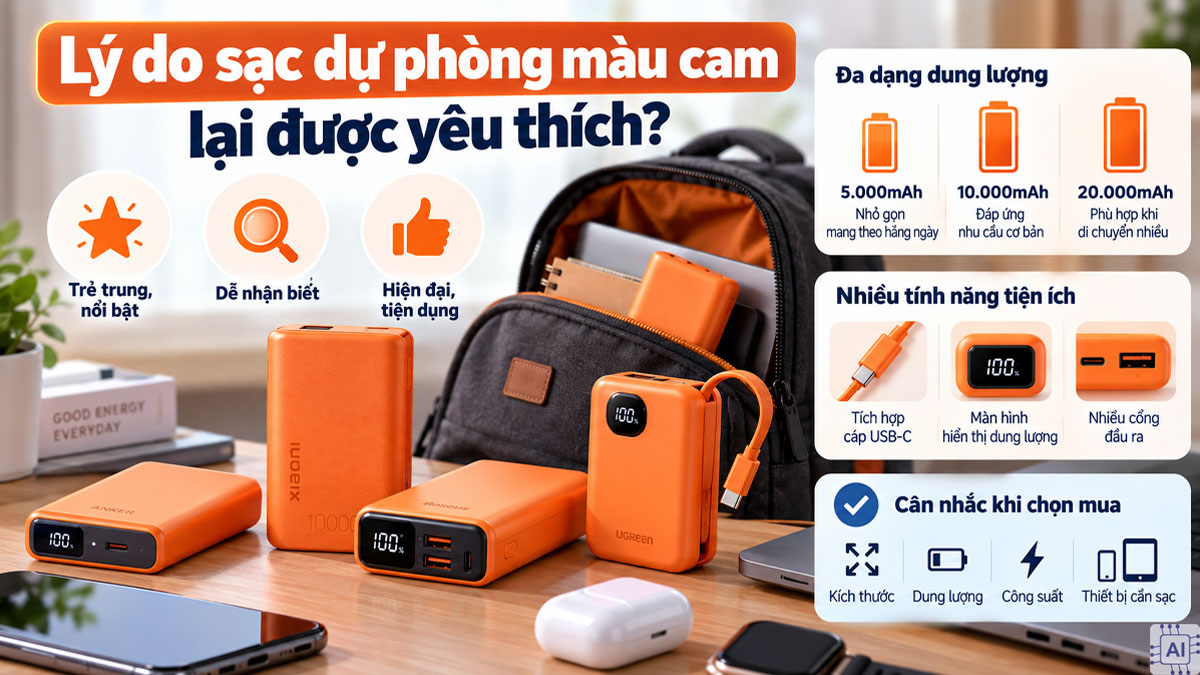 Lý do sạc dự phòng màu cam lại được yêu thích