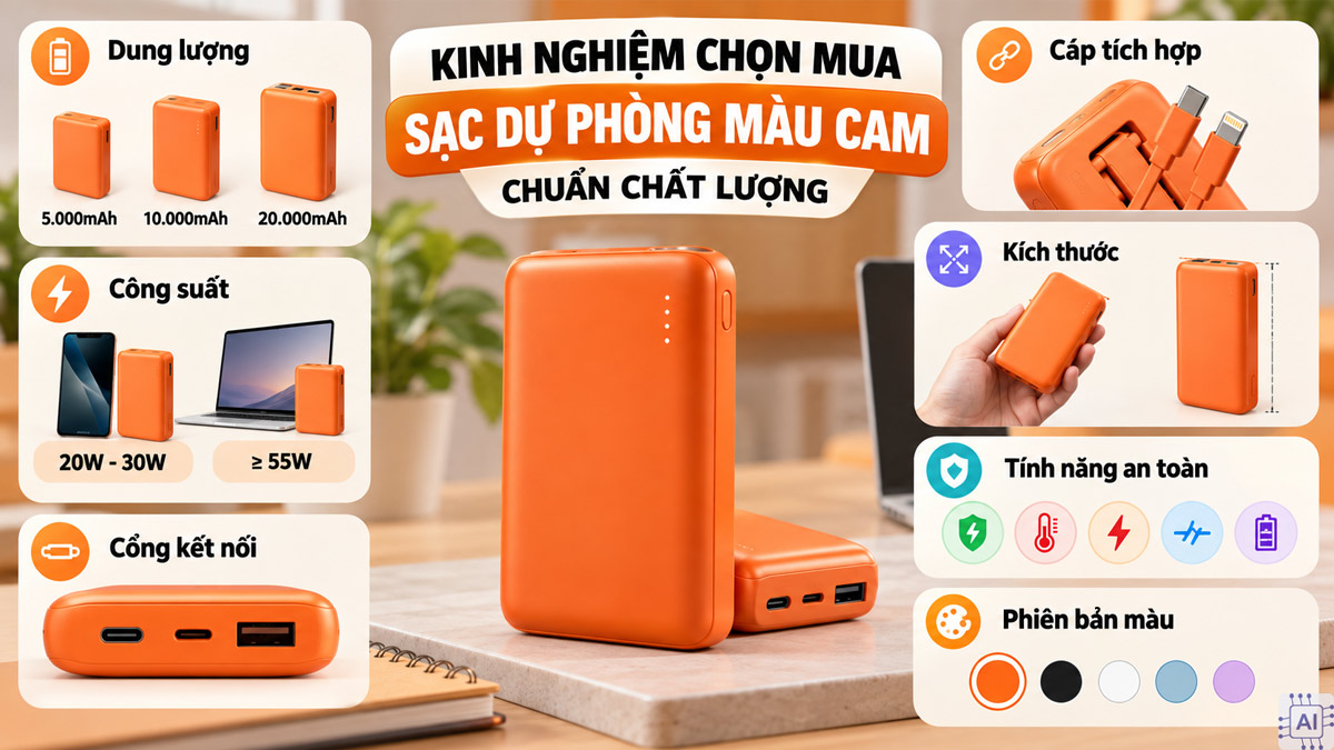 Kinh nghiệm chọn mua sạc dự phòng màu cam chuẩn chất lượng