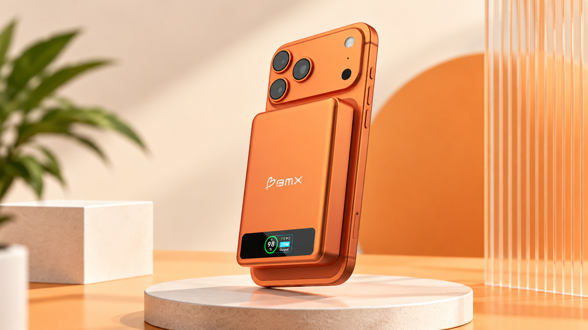 Sạc dự phòng màu cam BMX SolidSafe B939-10 10.000mAh Qi2 MagSafe