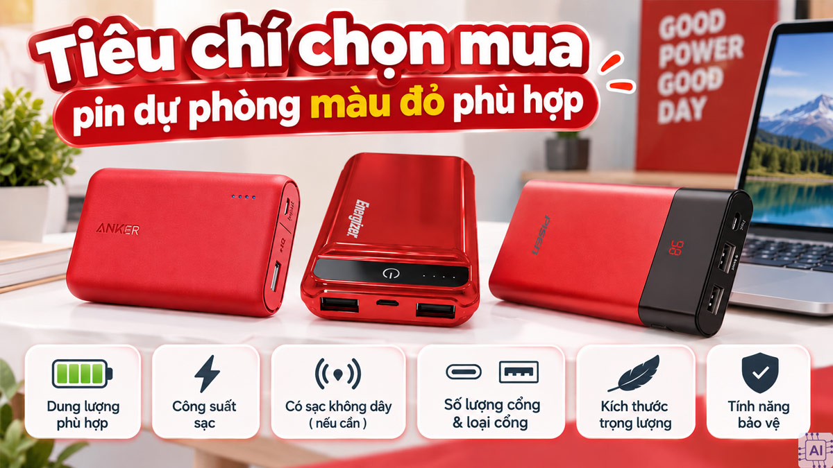 Tiêu chí chọn mua pin dự phòng màu đỏ phù hợp