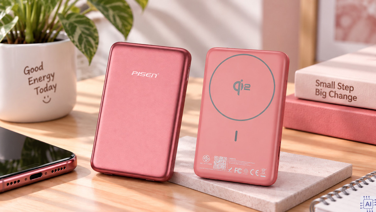 Sạc dự phòng màu đỏ PISEN SleekVolt 20W Wireless 10.000mAh