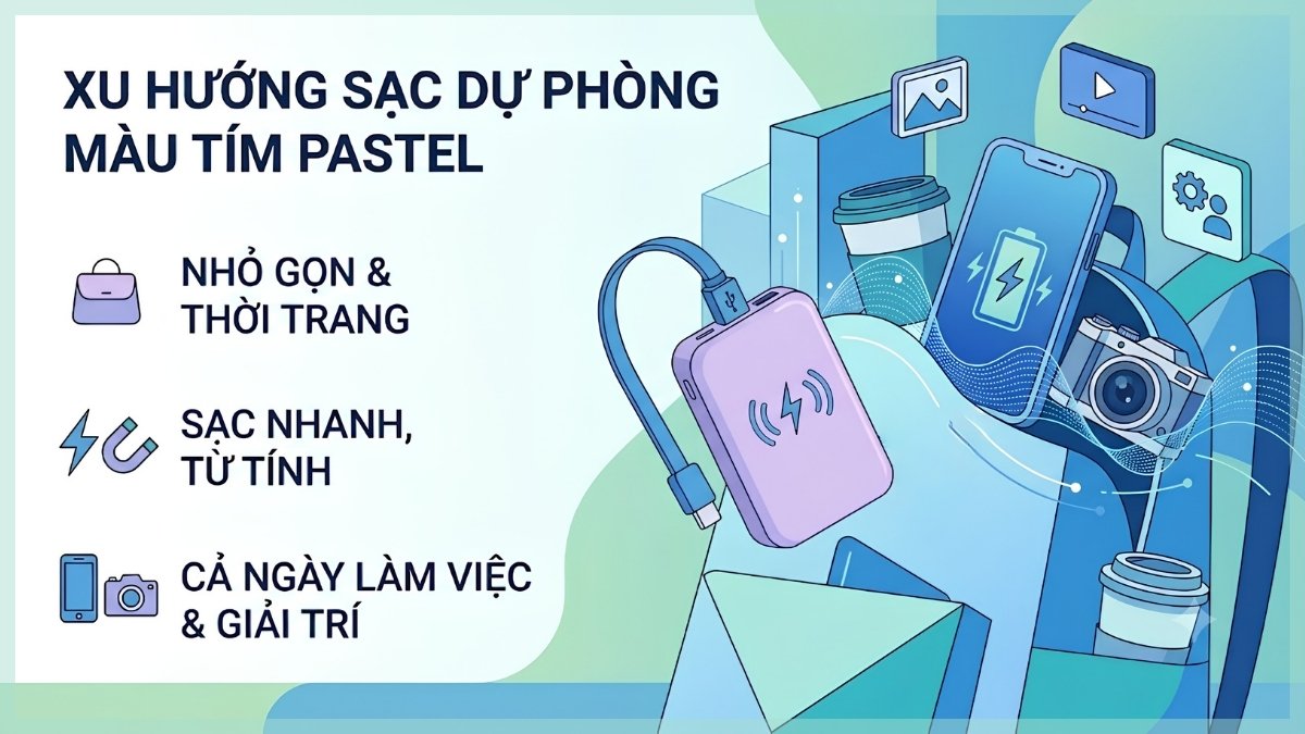 Xu hướng sạc dự phòng màu tím pastel của Gen Z