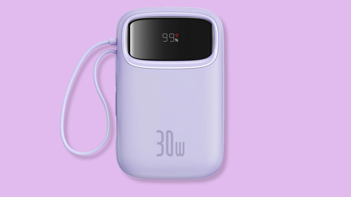 Pin sạc dự phòng màu tím Baseus Qpow2 10.000mAh 30W màn hình số kèm 2 cáp Type C
