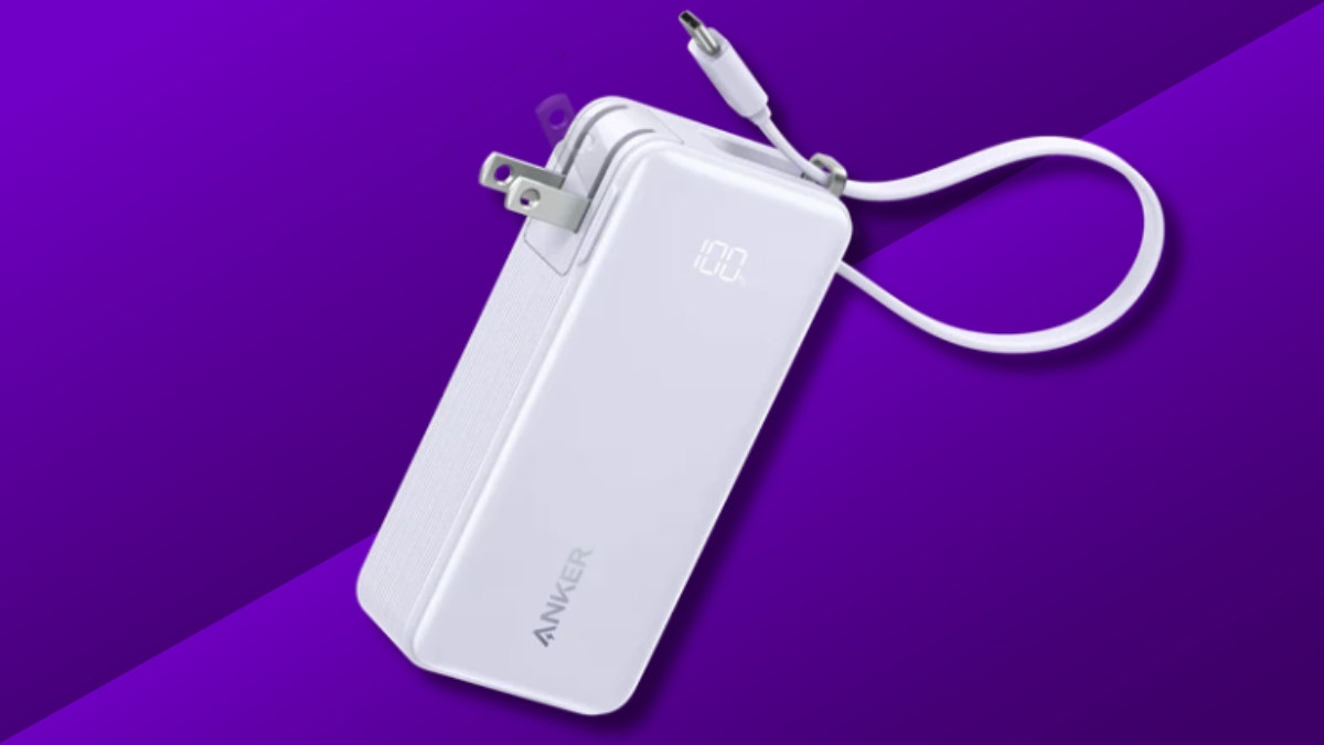 Pin sạc dự phòng màu tím Anker A1637 10000mAh 30W tích hợp cáp USB-C có chân cắm