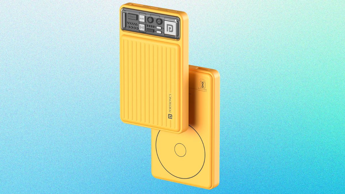 Sạc dự phòng màu vàng Portronics Luxcell Wireless Mini 10K