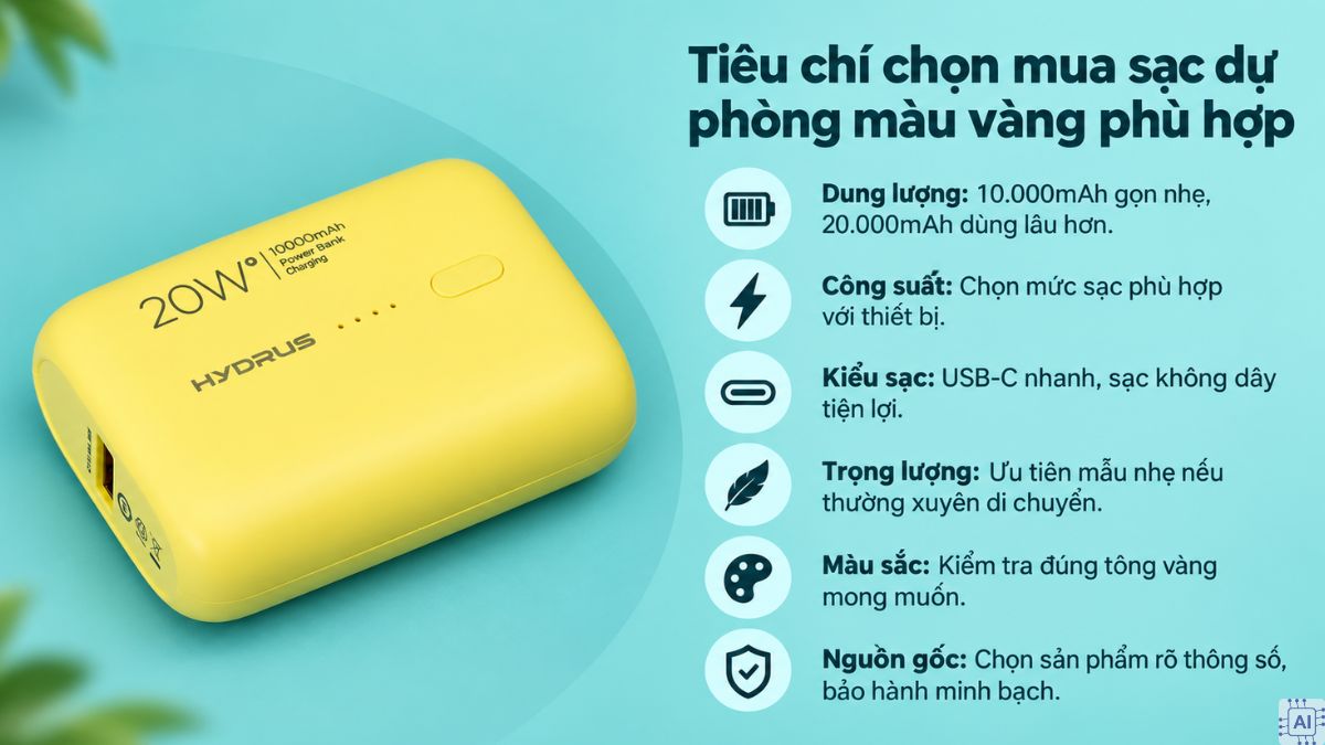 Tiêu chí chọn mua sạc dự phòng màu vàng phù hợp