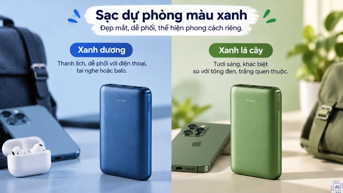 Lý do sạc dự phòng màu xanh lại được yêu thích