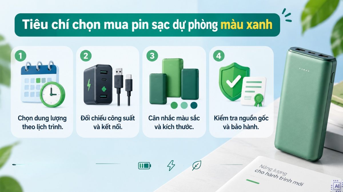 Tiêu chí chọn mua pin sạc dự phòng màu xanh