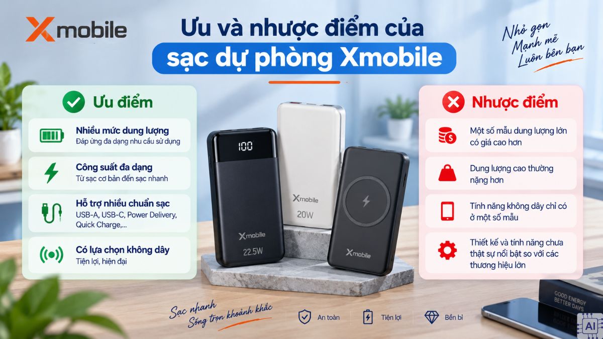 Ưu và nhược điểm của sạc dự phòng Xmobile