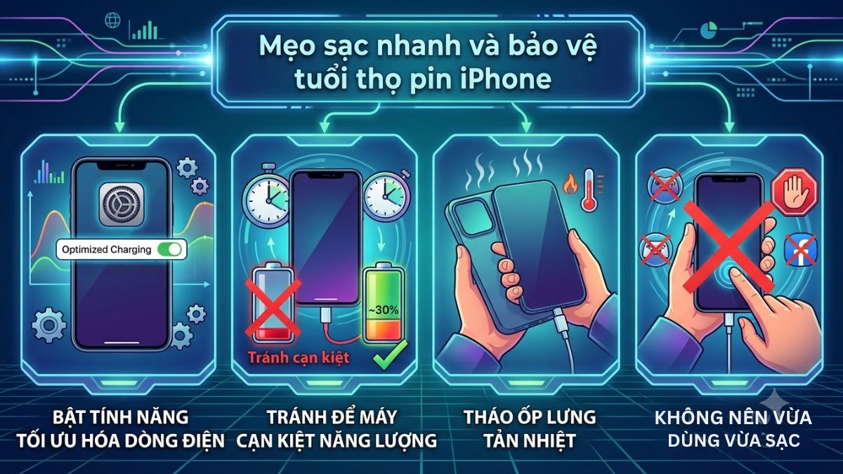 Mẹo sạc nhanh và bảo vệ tuổi thọ pin iPhone