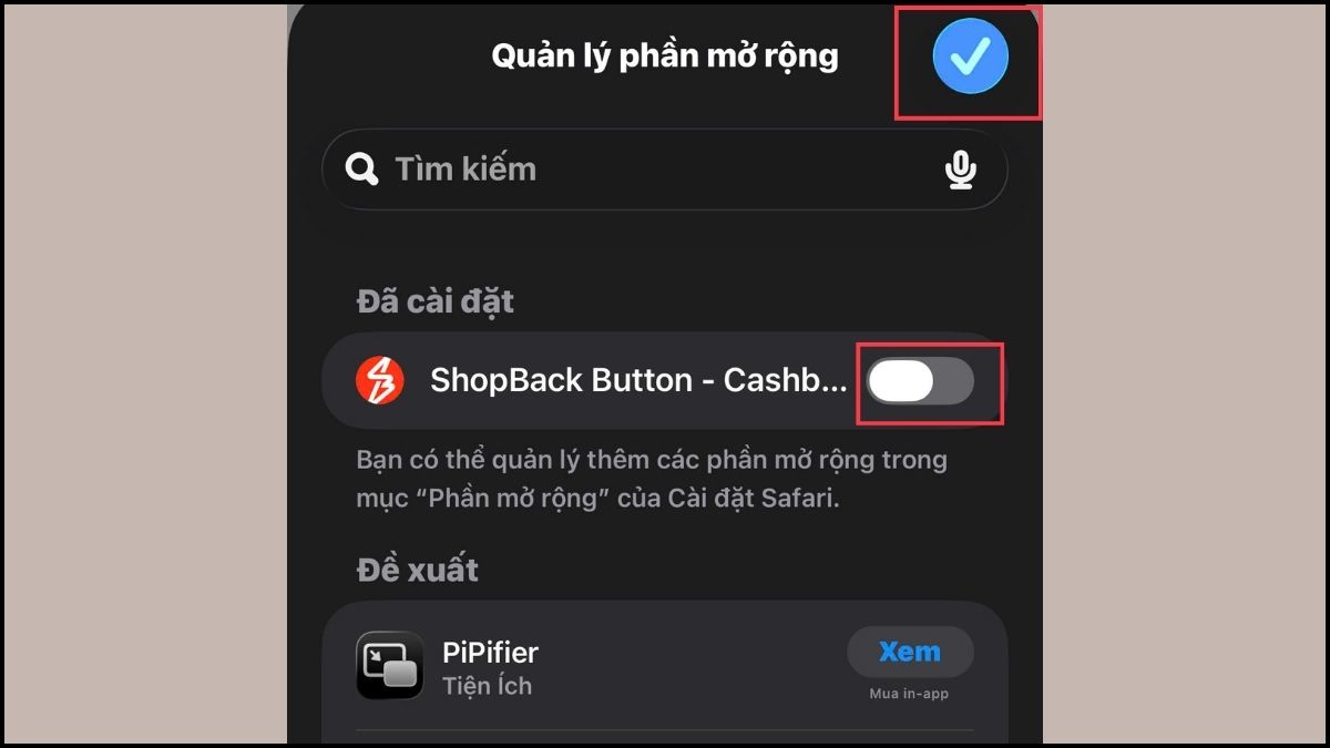 Khắc phục Safari bị lỗi bằng cách tắt các tiện ích gây xung đột - bước 3