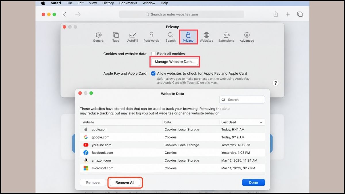 Khắc phục Safari bị lỗi trên Macbook bằng cách xóa bộ nhớ đệm - bước 3