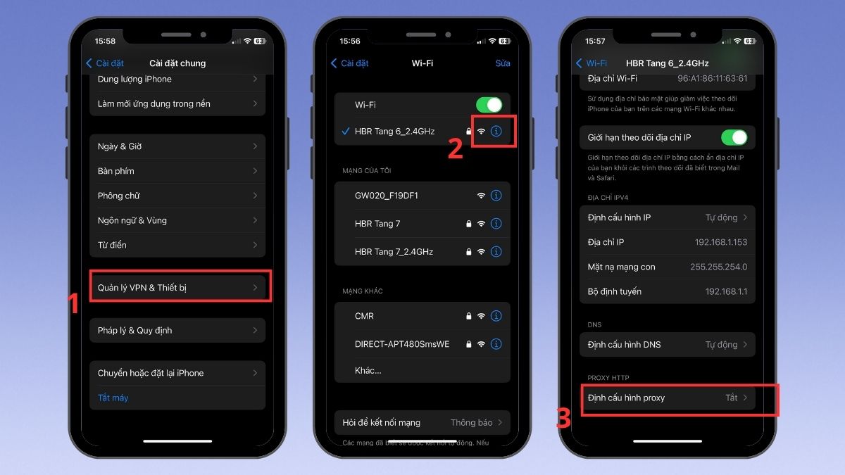 Sửa Safari không mở được trang vì không có kết nối máy chủ bằng cách tắt kết nối VPN và Proxy